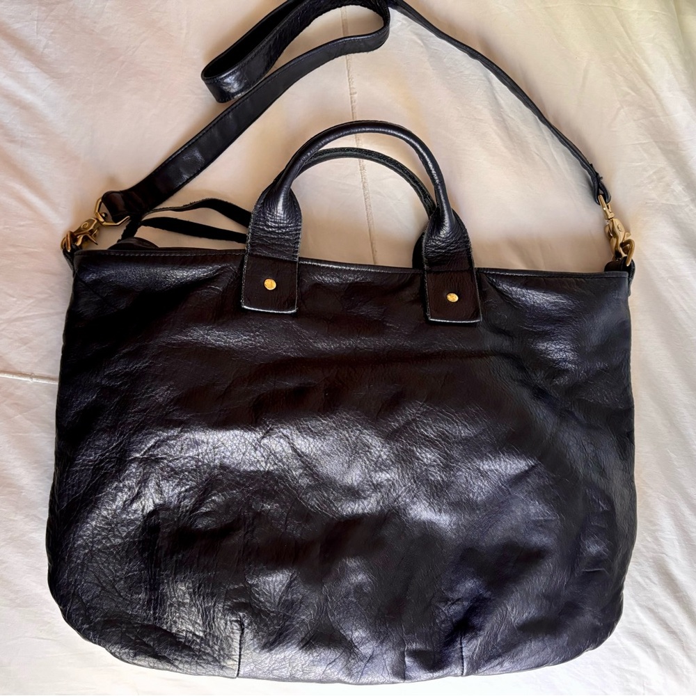 Clare V Messenger Bag Leather Overnight Weekender Messenger Bag - Navy Blue